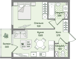 1 ккв № 171 Корп.: 6 , Секция 8  в ЖК Охтинские высоты