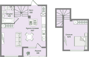 2 ккв (Евро) № 157 Корп.: 6 , Секция 7  в ЖК Охтинские высоты