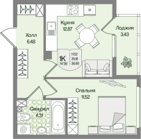 1 ккв № 36 Корп.: 6 , Секция 2  в ЖК Охтинские высоты