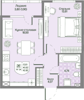2 ккв (Евро) № 34 Корп.: 2 , Секция 2  в ЖК Охтинские высоты