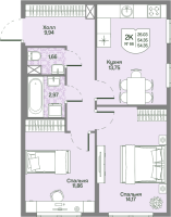 2 ккв № 66 Корп.: 2 , Секция 4  в ЖК Охтинские высоты