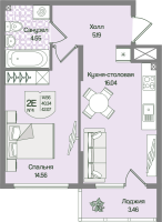 2 ккв (Евро) № 4 Корп.: 5 , Секция 1  в ЖК Охтинские высоты