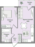 2 ккв (Евро) № 127 Корп.: 4 , Секция 6  в ЖК Охтинские высоты