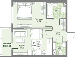 1 ккв № 56 Корп.: 2 , Секция 3  в ЖК Охтинские высоты