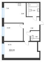 2 ккв № 52 Корп.: 3.2.1 , Секция 2  в ЖК Окла
