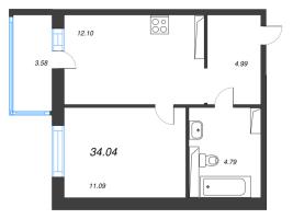 1 ккв № 21 Корп.: 3.1.1 , Секция 1  в ЖК Окла