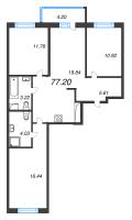 4 ккв (Евро) № 77 Корп.: 3.2.3 , Секция 3  в ЖК Окла