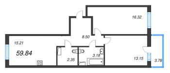 3 ккв (Евро) № 57 Корп.: 3.2.1 , Секция 2  в ЖК Окла