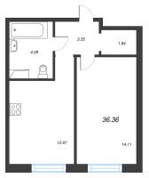 1 ккв № 37 Корп.: 3.2.3 , Секция 2  в ЖК Окла