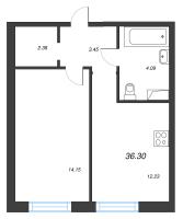 1 ккв № 36 Корп.: 3.2.3 , Секция 2  в ЖК Окла