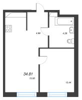 2 ккв (Евро) № 105 Корп.: 3.2.3 , Секция 4  в ЖК Окла