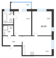 3 ккв (Евро) № 107 Корп.: 3.2.3 , Секция 4  в ЖК Окла
