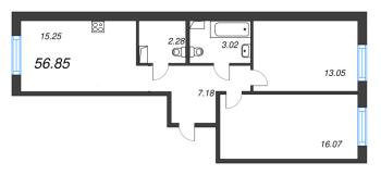 3 ккв (Евро) № 53 Корп.: 3.2.1 , Секция 2  в ЖК Окла
