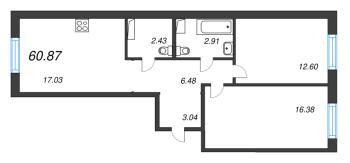 3 ккв (Евро) № 7 Корп.: 3.1.1 , Секция 1  в ЖК Окла