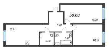 3 ккв (Евро) № 50 Корп.: 3.2.1 , Секция 2  в ЖК Окла