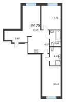 3 ккв (Евро) № 35 Корп.: 3.2.3 , Секция 2  в ЖК Окла