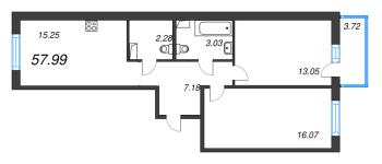 3 ккв (Евро) № 71 Корп.: 3.2.1 , Секция 2  в ЖК Окла