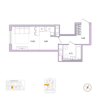 Студия № 24 Корп.: 2.2.1 , Секция 1  в ЖК Окла