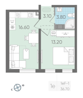 2 ккв (Евро) № 243 Корп.: 6 , Секция 1  в ЖК Октябрьская набережная