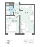 2 ккв (Евро) № 108 Корп.: 6 , Секция 1  в ЖК Октябрьская набережная