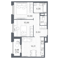 2 ккв № 415 Корп.: 1 , Секция 5  в ЖК Оптимист