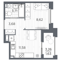 1 ккв № 471 Корп.: 1 , Секция 6  в ЖК Оптимист