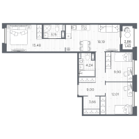 4 ккв (Евро) № 124 Корп.: 1 , Секция 2  в ЖК Оптимист