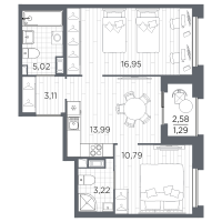 2 ккв № 435 Корп.: 1 , Секция 6  в ЖК Оптимист