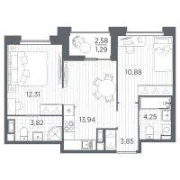 2 ккв № 319 Корп.: 1 , Секция 4  в ЖК Оптимист
