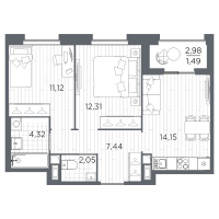 2 ккв № 351 Корп.: 1 , Секция 4  в ЖК Оптимист
