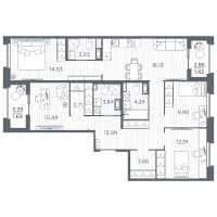 5 ккв (Евро) № 143 Корп.: 1 , Секция 2  в ЖК Оптимист