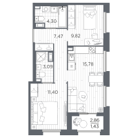 3 ккв (Евро) № 445 Корп.: 1 , Секция 6  в ЖК Оптимист