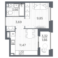 1 ккв № 322 Корп.: 1 , Секция 4  в ЖК Оптимист
