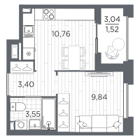 1 ккв № 493 Корп.: 1 , Секция 6  в ЖК Оптимист