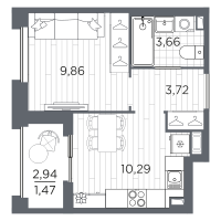 1 ккв № 206 Корп.: 1 , Секция 3  в ЖК Оптимист