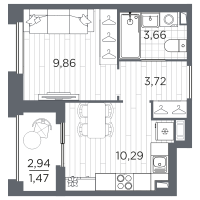 1 ккв № 151 Корп.: 1 , Секция 3  в ЖК Оптимист
