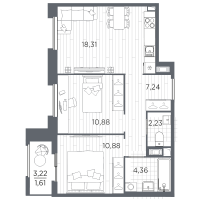 3 ккв (Евро) № 372 Корп.: 1 , Секция 5  в ЖК Оптимист