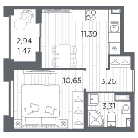 1 ккв № 10 Корп.: 1 , Секция 1  в ЖК Оптимист