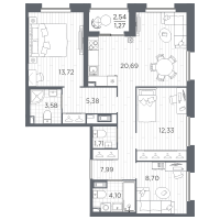 4 ккв (Евро) № 266 Корп.: 1 , Секция 4  в ЖК Оптимист