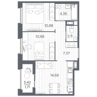 2 ккв № 367 Корп.: 1 , Секция 5  в ЖК Оптимист