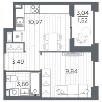 1 ккв № 437 Корп.: 1 , Секция 6  в ЖК Оптимист