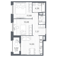 2 ккв № 397 Корп.: 1 , Секция 5  в ЖК Оптимист