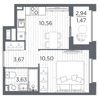 1 ккв № 418 Корп.: 1 , Секция 5  в ЖК Оптимист