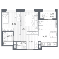2 ккв № 320 Корп.: 1 , Секция 4  в ЖК Оптимист