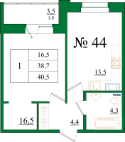 1 ккв № 44 Корп.: 2 , Секция 1  в ЖК Орловский Бульвар
