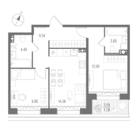 2 ккв № 513 Корп.: 1 , Секция 8  в ЖК Остров Первых