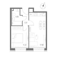 2 ккв (Евро) № 540 Корп.: 1 , Секция 11  в ЖК Остров Первых