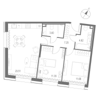 3 ккв (Евро) № 288 Корп.: 1 , Секция 5  в ЖК Остров Первых