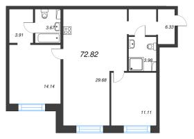 3 ккв (Евро) № 53 Корп.: 1 , Секция 2  в ЖК Остров Первых