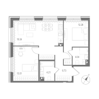 3 ккв (Евро) № 125 Корп.: 3 , Секция 4  в ЖК Остров Первых